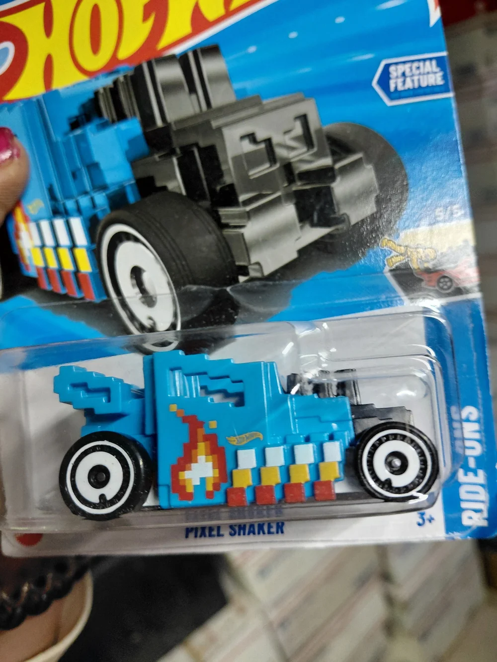 blue Hot Wheels Pixel Shaker features an 8-bit blocky bone Shaker fire 🔥